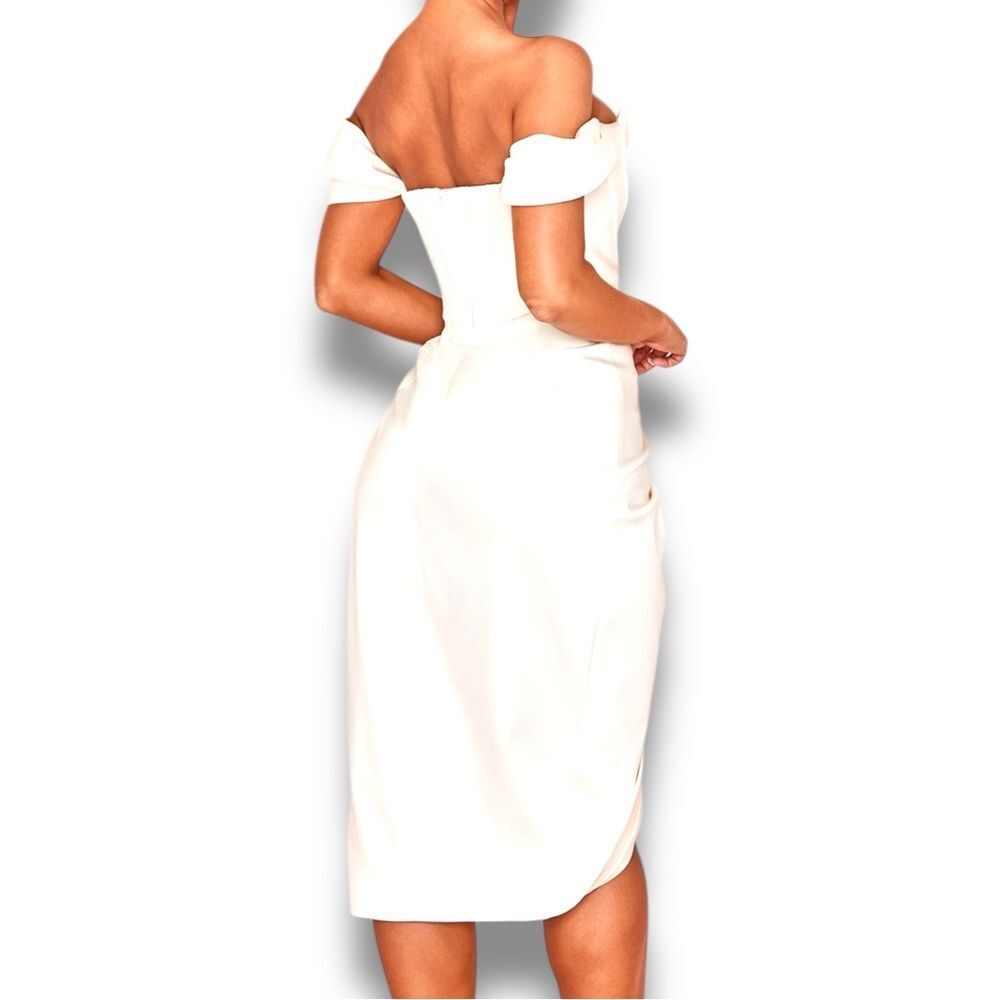 House of CB London Loretta Ivory Satin Off Shoulder Dress Size S - Picture 14 of 16